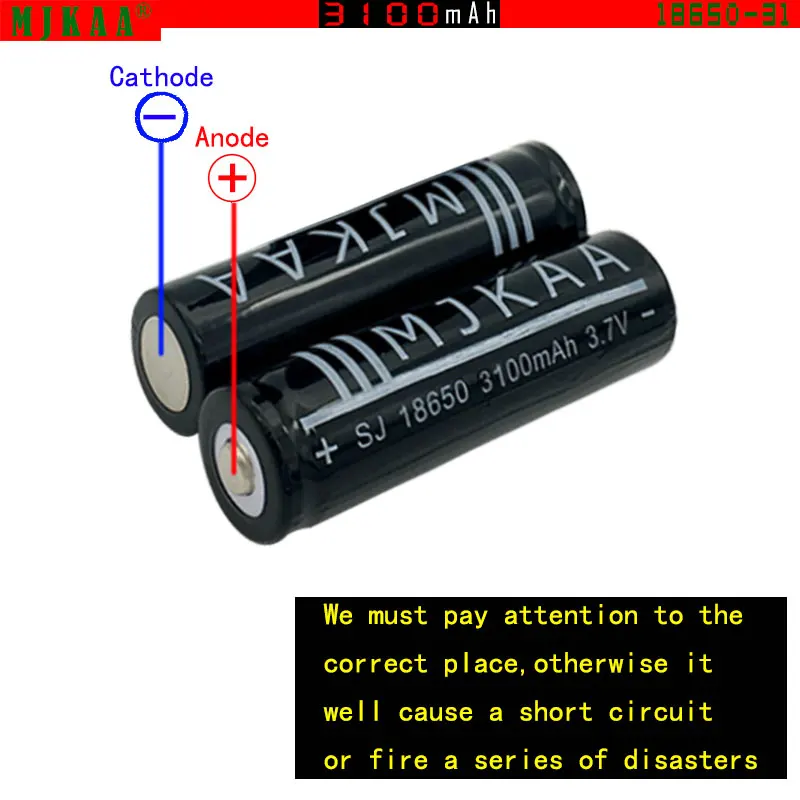 18Pcs 18650 Rechargeable  Battery(Not AA/AAA)  3100mAh 3.7V Lithium Batteries With Tip Head For  LED  Flashlight Black