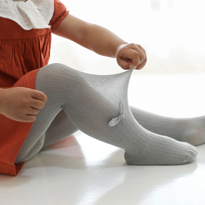 Kids Girls Cotton Ribbed Bow Pantyhose Toddler Child Summer Princess Knit Tights Newborn Infant Thin Mesh Pants Baby Accessories