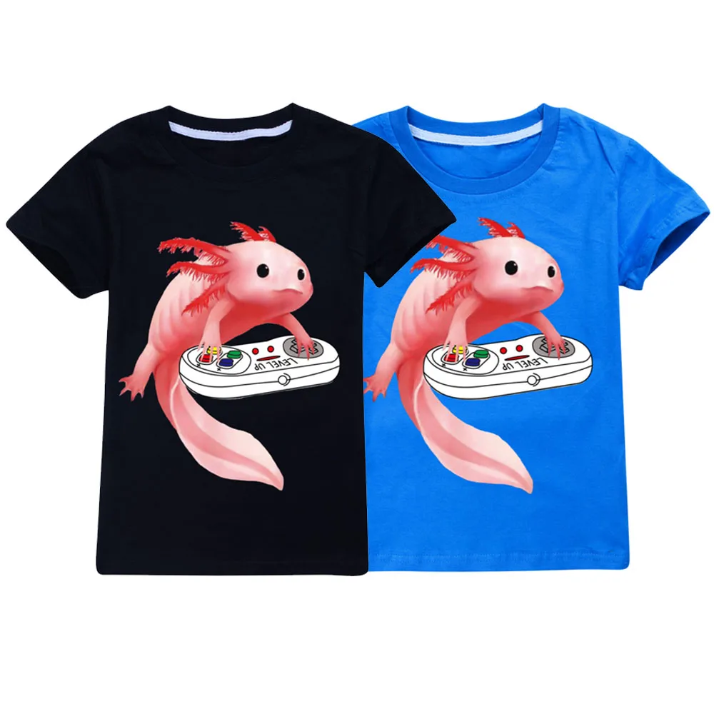 Baby Axolotl T Shirt Children Kawaii 2022 Funny Summer Cartoon Fish Print T-shirt for Boys Girls Clothing Unisex Short Sleeve