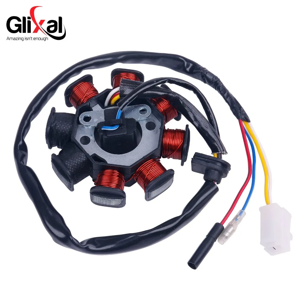 Glixal GY6 49cc 50cc 8-coil Magneto Alternator Stator for 139QMB 139QMA Chinese Scooter Moped Engine (Dual Ignition Coils)