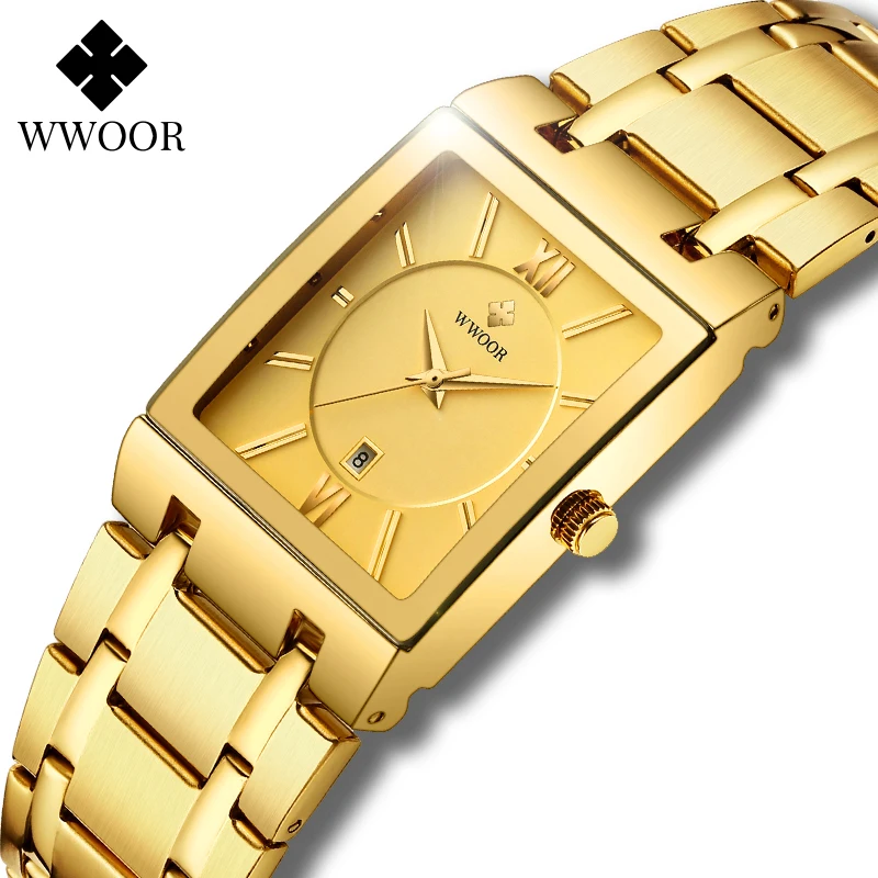 WWOOR-reloj de oro de lujo para mujer, cronógrafo cuadrado de cuarzo, resistente al agua, de pulsera, deportivo, de marca famosa, nuevo