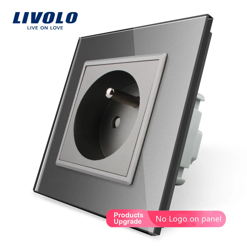 Free Shipping,Livolo New Outlet,French Standard Wall Power Socket, VL-C7C1FR-11,White Crystal Glass Panel, AC 110~250V 16A