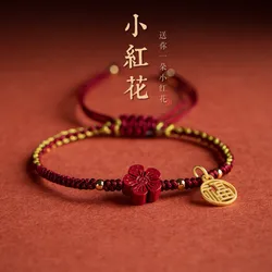 Natural Purple Cinnabar Beauty Flower Handmade Red Rope Lucky Bangle Women Men Fu Blessing Bracelet Size Adjust Drop Shipping