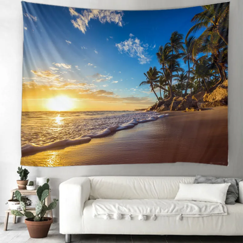 Beautiful sea view printed tapestry landscape tapestry wall hangings Bohemian seaside coconut tree tapestry