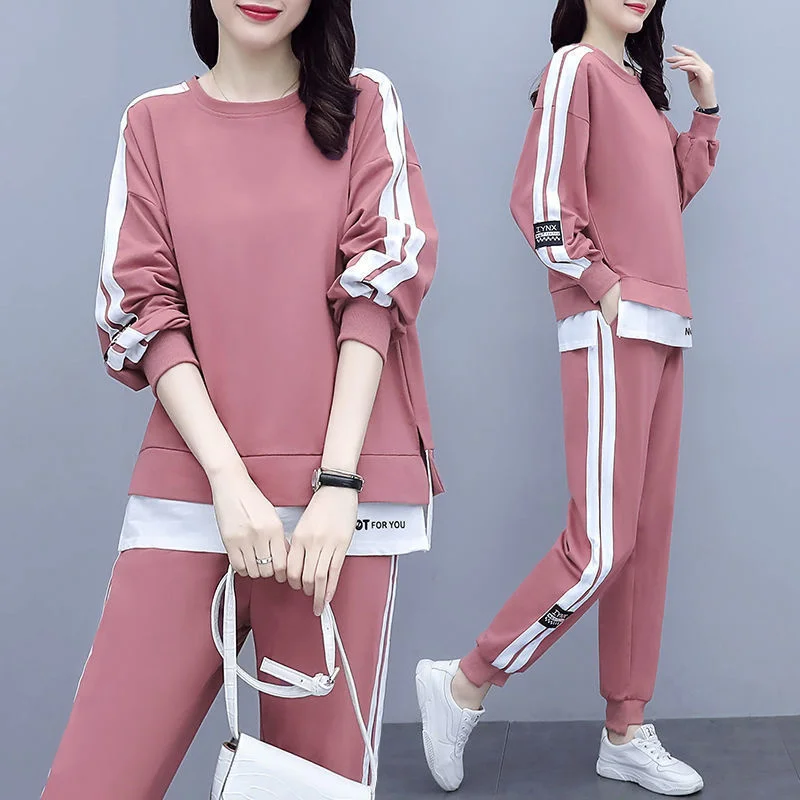 Women\'s Spring Autumn New 4XL Plus Size Sweat Suit Leisure Clothing Fashion Elegant 2 Two Piece Set Tops T-shirt Pants For Women