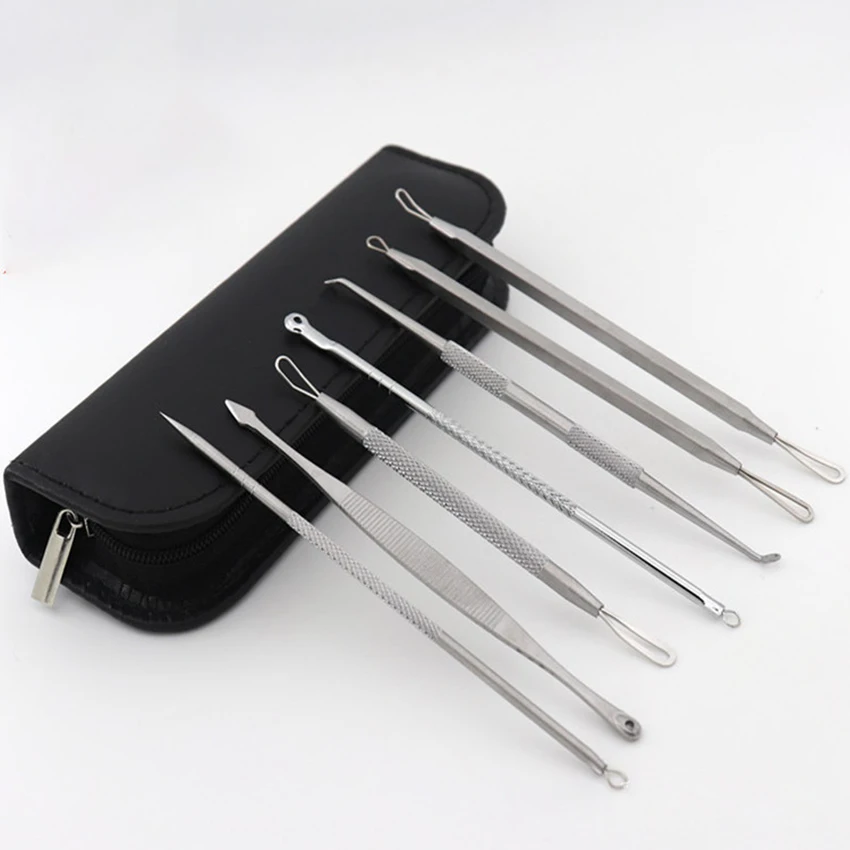 Kit de herramientas de belleza para mujer, Extractor de acné y espinillas, pinzas para el cuidado Facial, acero inoxidable, 7 unids/set