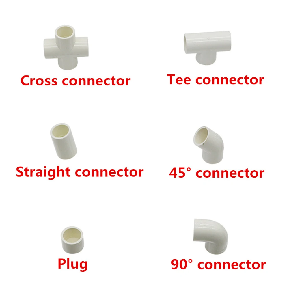 ID 25mm PVC Pipe Connectors Straight Elbow Solid Equal Tee Four-way Connectors End Caps Plastic Joint Irrigation Adapter 3Pc