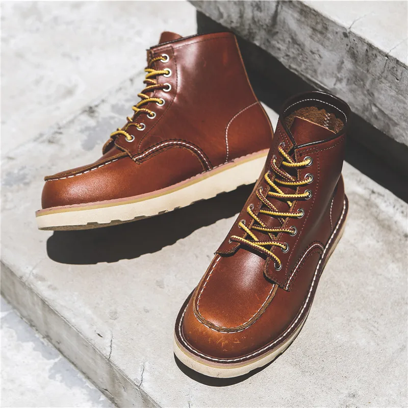 Yomior Luxury Brand Handmade Men Boots Vintage Casual Autumn Winter Cow Leather Shoes British Ankle Boots Wings Motorcycle Boots