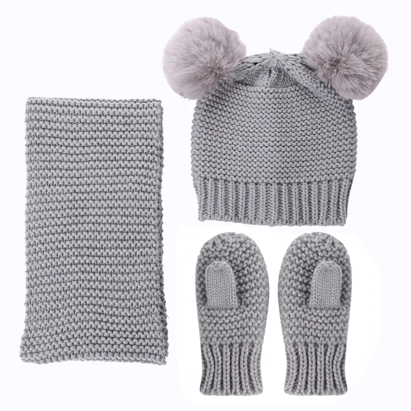 2024 New Windproof Children Hats Gloves Scarf Set Children Knitted Beanies Hat Suit Winter Warm Boys Girls Knitted Caps for Kids