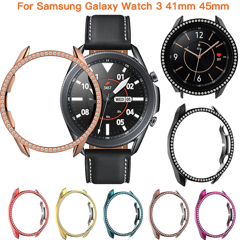 Women Diamond PC Protect Case For Samsung Galaxy Watch 3 41mm 45mm Smart Watch Cover Edge Frame Bumper Protector Shell