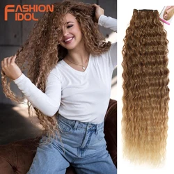 FASHION IDOL Kinky Curly Hair Extensions Ombre Brown Hair Bundles 28-32Inch Super Long Hair Synthetic Weave Loose Deep Wave Hair