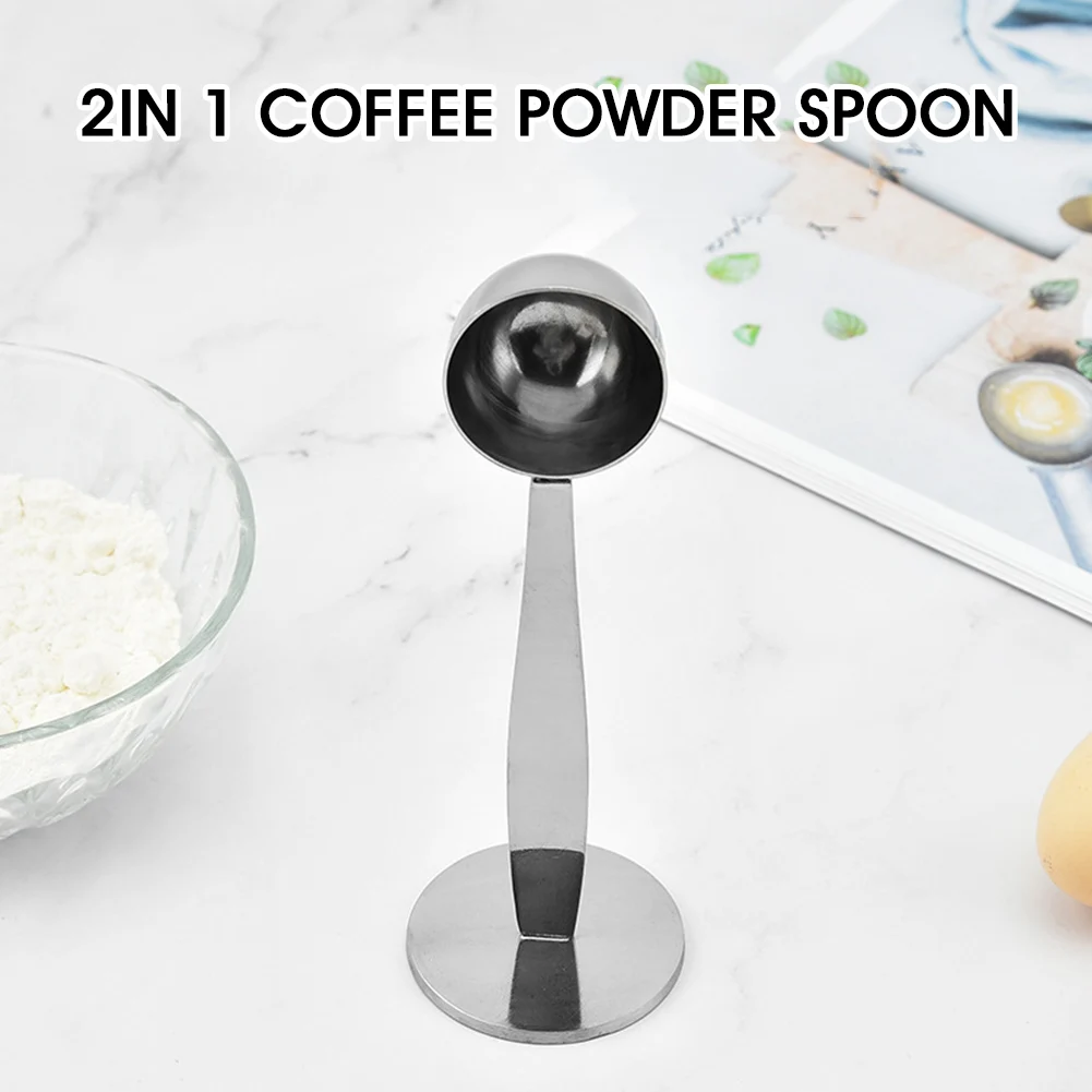 2 in 1 Stainless Steel Coffee Tamper Measuring Spoon Scoop with Stand Espresso Coffee Bean Tea Spoon Coffeeware Kitchen Gadg