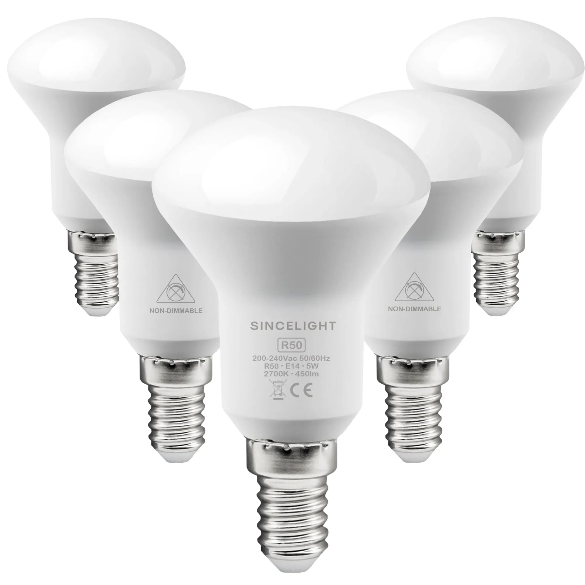 Pack of 5, E14 LED Reflector Light Bulb with 5W,2700-6000K,100-240V(R50/120° Beam Angle with Milky Diffuser/Spotlight)