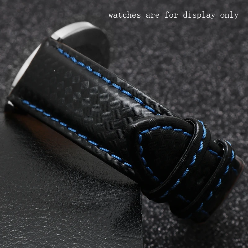 Carbon fiber watchband 16 18 20 22 24mm black with white red blue orange line strap For men and women watch accessories