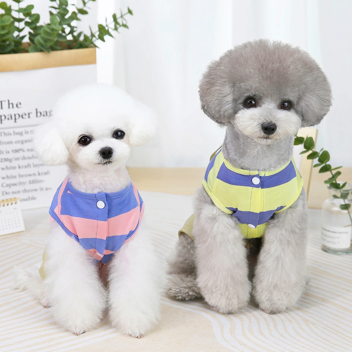 New Puppy Wide Striped Overall Dog Clothes Spring Summer Soft Coat Bichon Yorkshire Dog Home Clothing Cheap Dogs Costume Bib