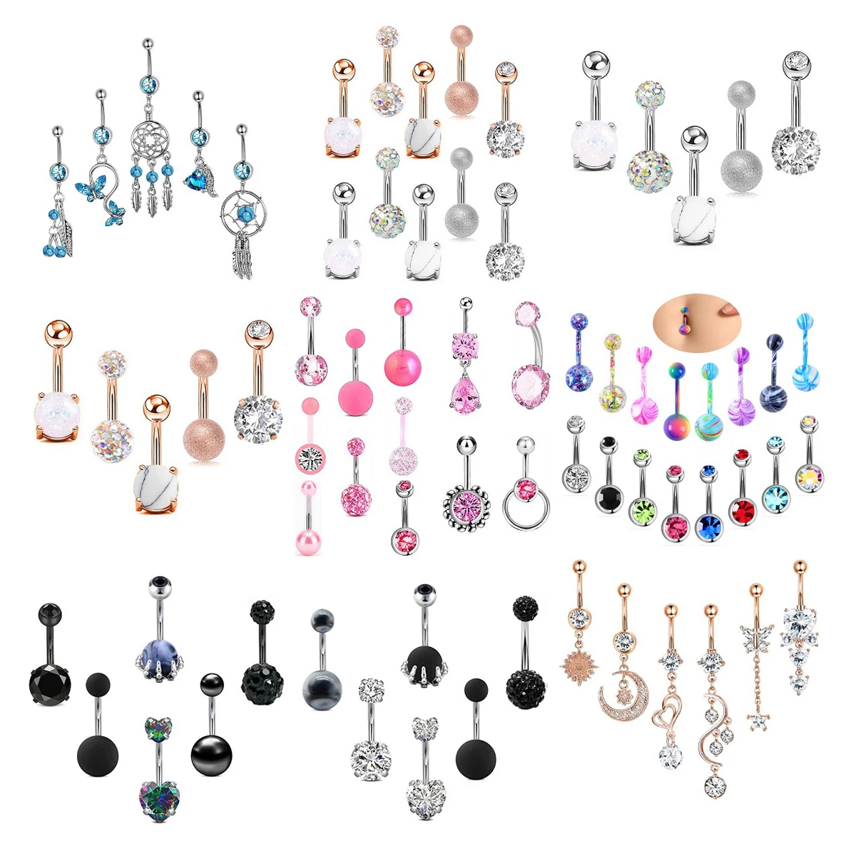 3/4/5/6/8/9/10/12/16PCS 14G Navel Piercing Bulk Sexy Belly Ring Set Dangle Belly Ring Belly Button Ring Pircing Ombligo Jewelry