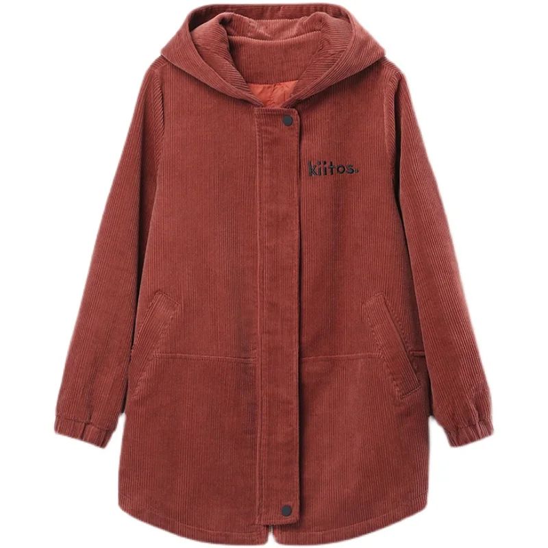 2024 Spring Autumn New Fashion Corduroy Zipper Jacket Female Hooded Loose Outwear Plus size 5XL Women\'s Casual Windbreaker Coat