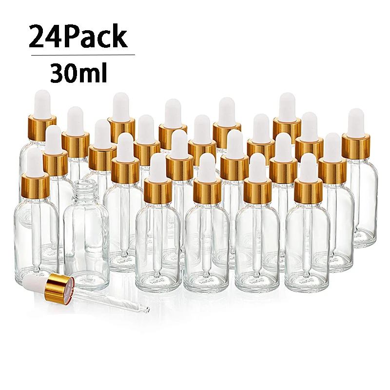 

24 Pack Thick Glass Dropper Bottle 30ML Empty Dropper Bottle With Golden Cap Glass Pipette Bottle For Aromatherapy Perfume