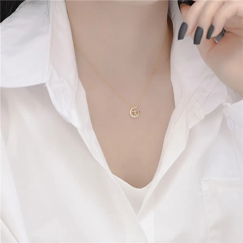 S925 Sterling Silver Little Prince Necklace Star Moon Pendant Necklaces Fashion Clavicle Chain Jewelry for Women