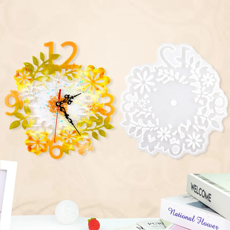 DIY Crystal Silicone Mold Flower Digital Clocks Mold Wall Hanging Home Decoration Mirror Silicone Mold For Resin