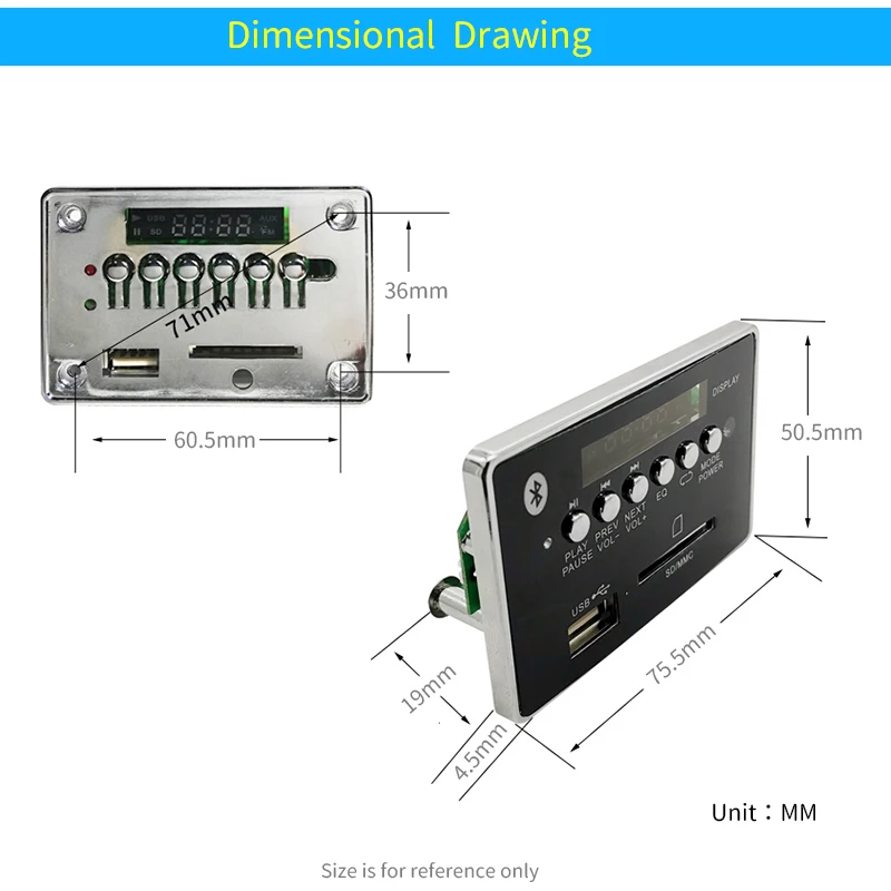 UNISIAN Bluetooth 5.0 decoder Board With Mini Power Output Mp3  Decoding Player Support MP3  WMA WAV FLAC APE Remote Control DAC