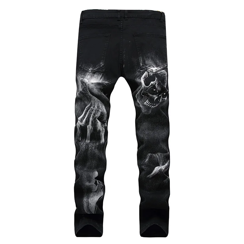 2022 Dark Streetwear Skull Print Punk Men Vintage Slim Jeans Trousers Hip Hop Stretch Cotton Denim Pants For Teens Pantalones