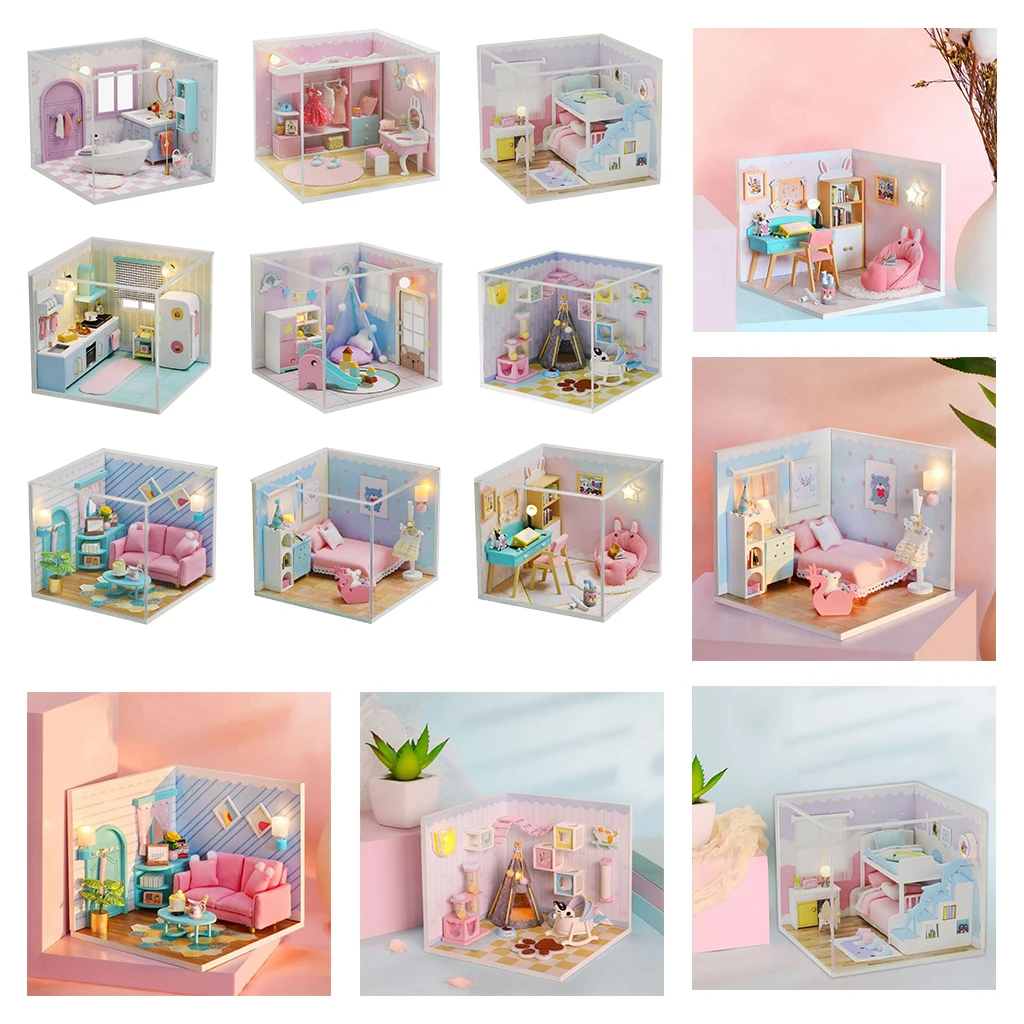 Dollhouse Miniature Self Assembled Dolls House Play Set Xmas Gift