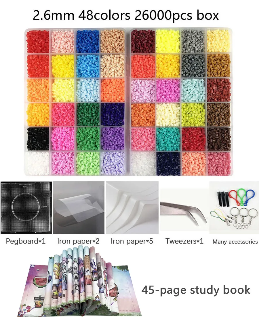 Perler Perlen Beads Kit 2.6mm Hama beads Whole Set with Pegboard Study manual Iron Puzzle DIY Toy Kids Creative Handmade Craft G