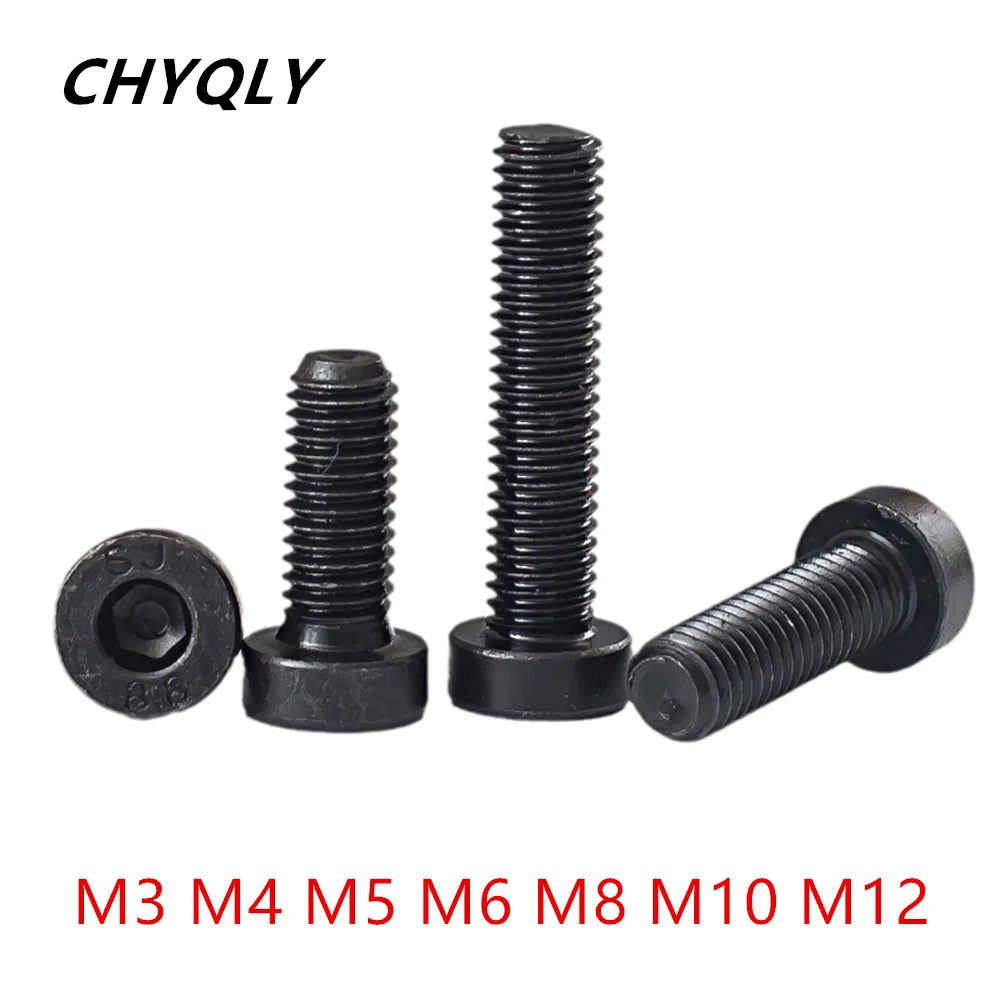 

10pcs 8.8 Grade Black Thin Head Bolts M3 M4 M5 M6-50mm Short Cap Head Hexagon Socket Screw