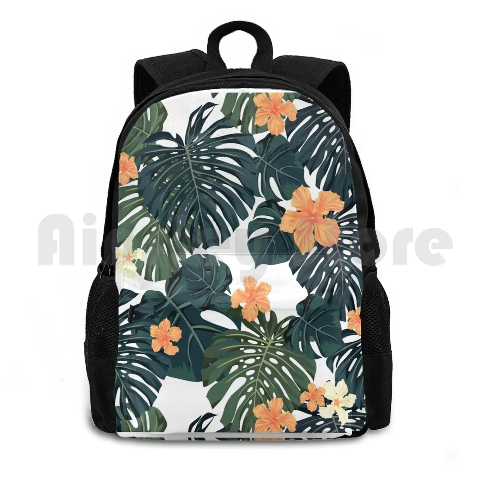 

Tropical Blossom Outdoor Hiking Backpack Riding Climbing Sports Bag Tropical Palm Pattern Jungle Flower Flowers Leaf Floral