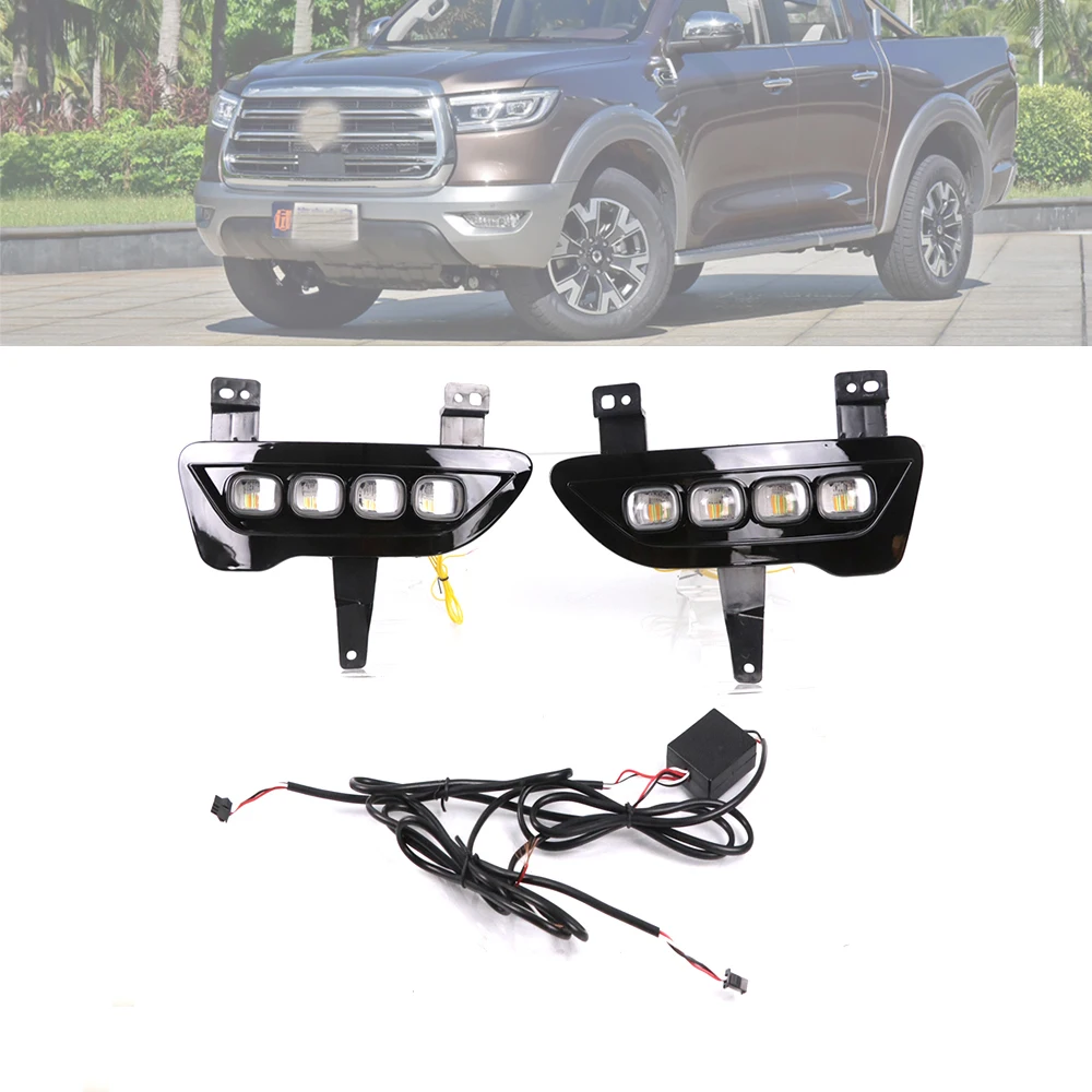 2Pieces Car LED Daytime Running Lights Turn Signal Yellow DRL 12V LED Fog Lamp Cover Driving Lights for Great Wall Gun 2019 2020