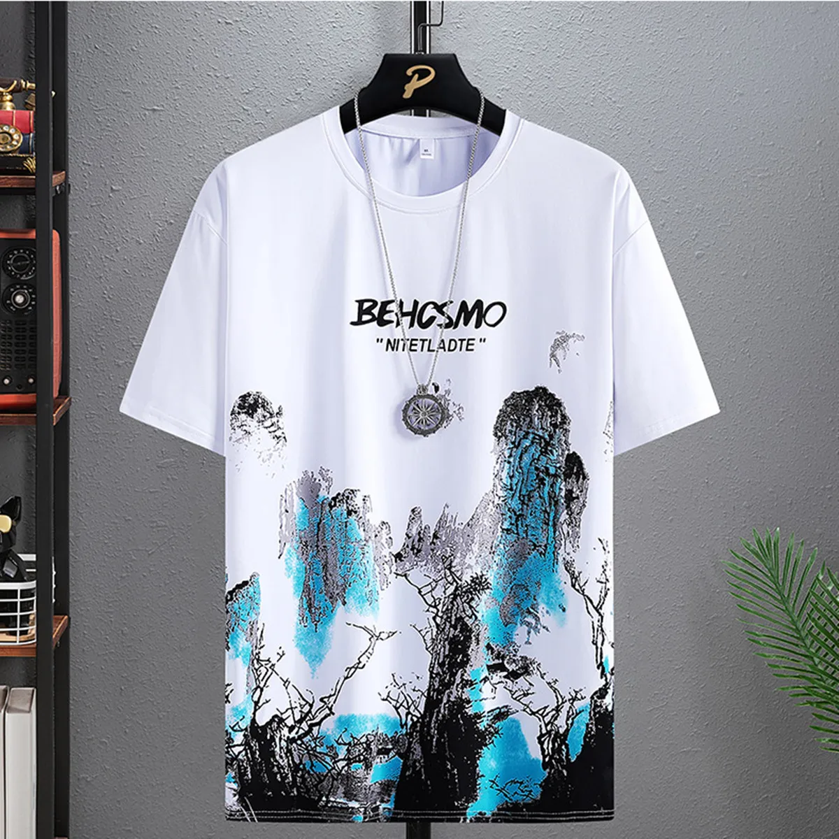 Neue casual T-shirt klassische Chinesische landschaft malerei druck muster rundhals mode hip-hop straße liebhaber kurzen ärmeln