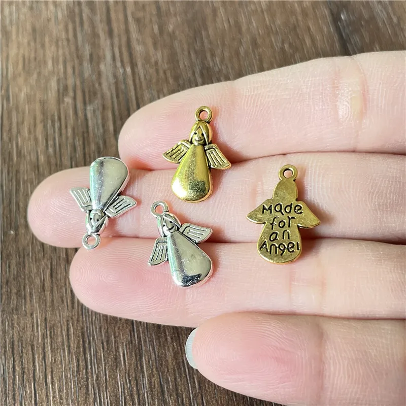 12*17mm Charming Cute Tibetan Silver Gold Glossy Angel Pendant DIY Beaded Bracelet Necklace Earrings Jewelry Making Accessories