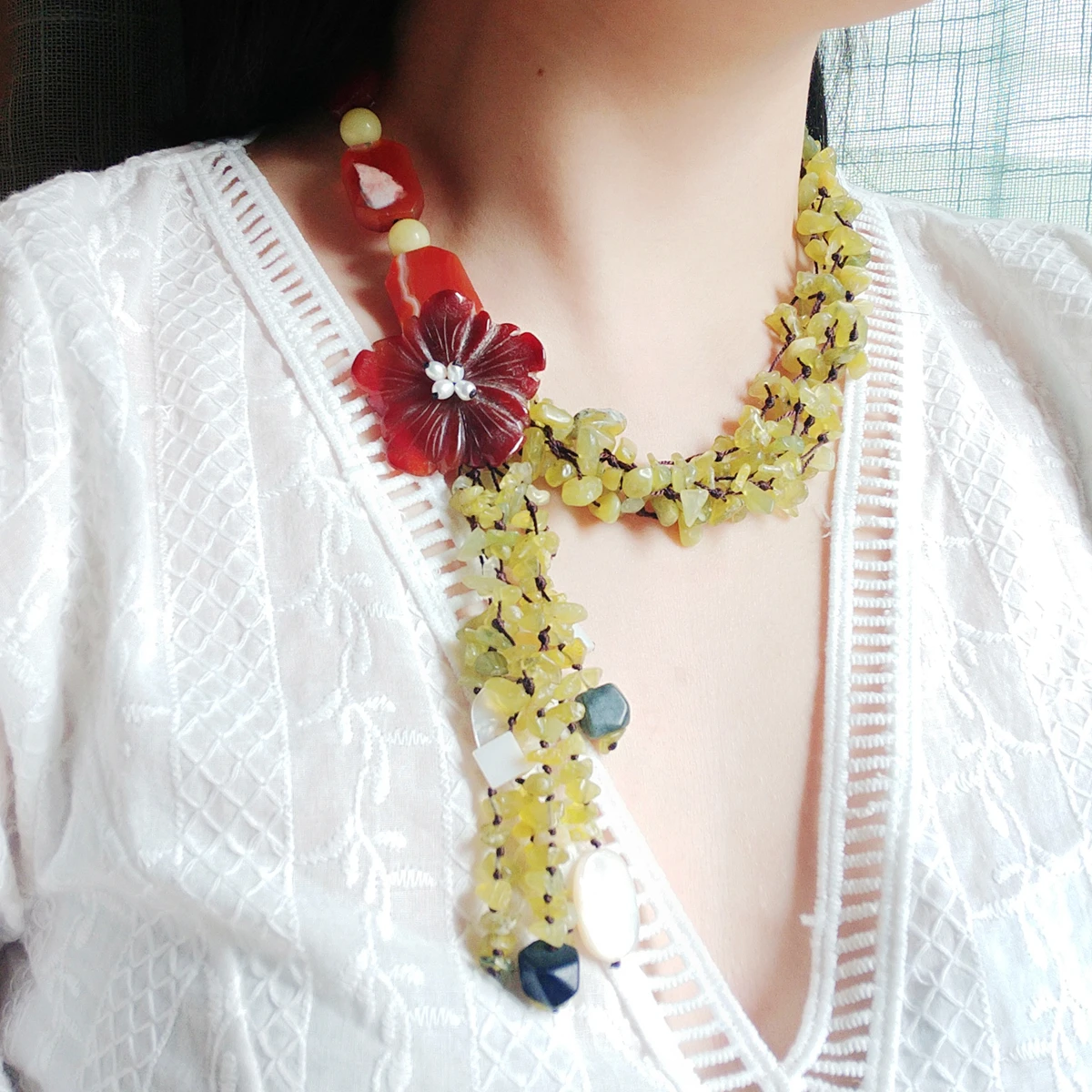 

Ожерелье Lii Ji из настоящего камня, корейский нефритовый сердолик, агат, эффектное жемчужное ожерелье с кисточками, 52 см, женское летнее праздничное ювелирное изделие, подарок