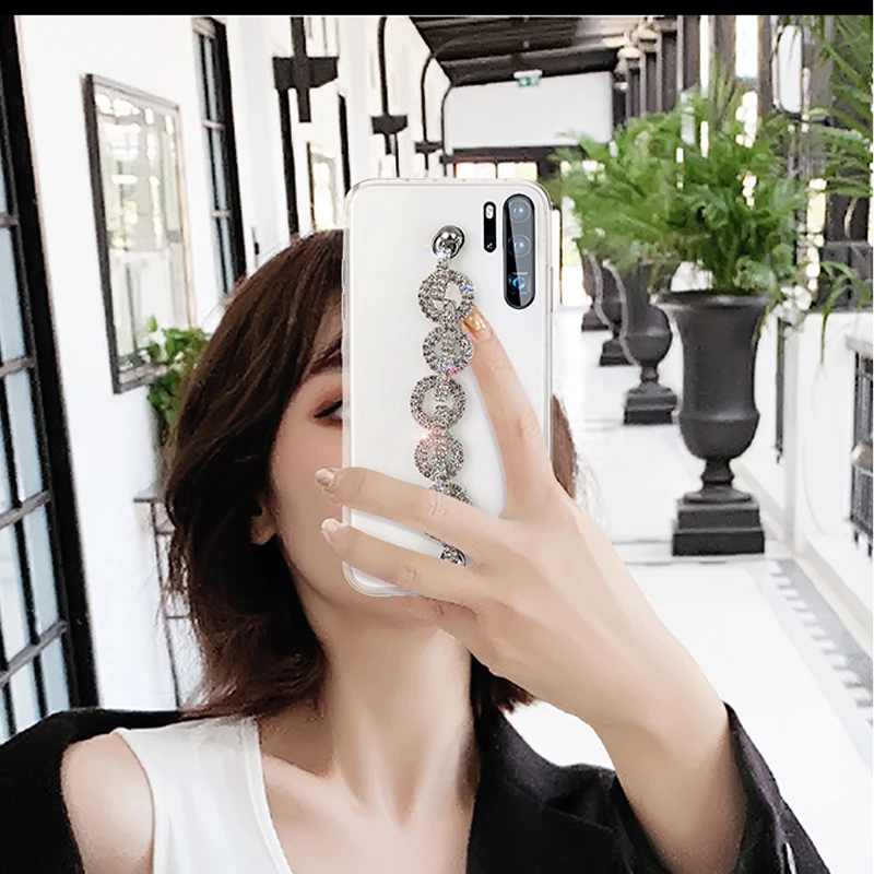레이디 블링 라인스톤 다이아몬드 팔찌 체인 크리스탈 케이스, 메이트 60 50 40 30 프로 케이스, 화웨이 P70 P60 P50 P40 P10 P20 P30 프로