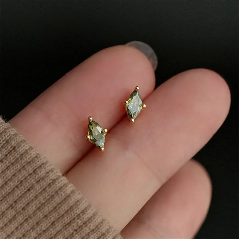 MOVESKI 925 Sterling Silver Simple Olive Green Zircon Small Earrings for Women Sweet Jewelry Wedding Jewelry Gift