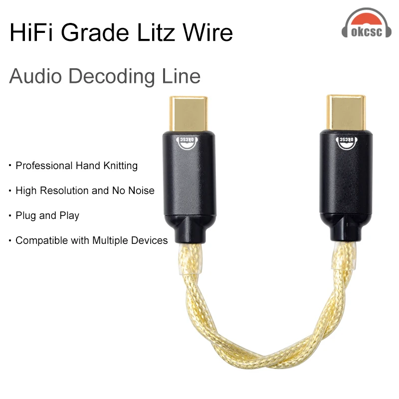 OKCSC USB C Converter Cable, Male to Male Decoding Cable For Phones,Amplifiers, Decoders etc. DAC OTG Litz Wire USB Type C Cable