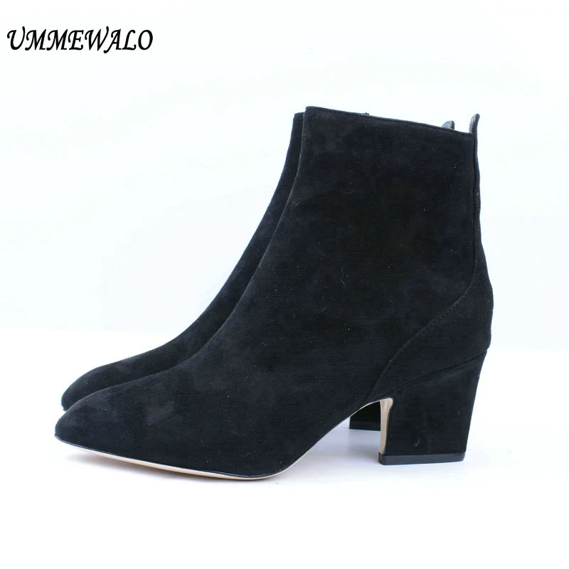 

UMMEWALO Boots Women Suede Leather High Heel Boots Ladies Casual Autumn Winter Shoes Qualiy Pointed Toe Boots botines mujer