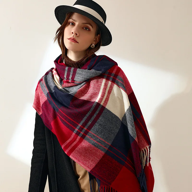 Fashion Cashmere Plaid Women Scarf 2021 Autumn Winter Warm Shawl Wrap Bandana Pashmina Long Tassel Female Foulard Thick Blanket