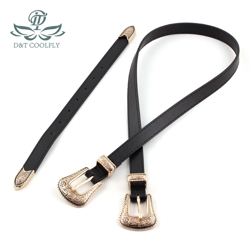 ZLY 2021 New Fashion PU Material Belt Women Men Metal Carved Decoration Buckle Waistband Elegant Luxury Brand Designer Two Belt