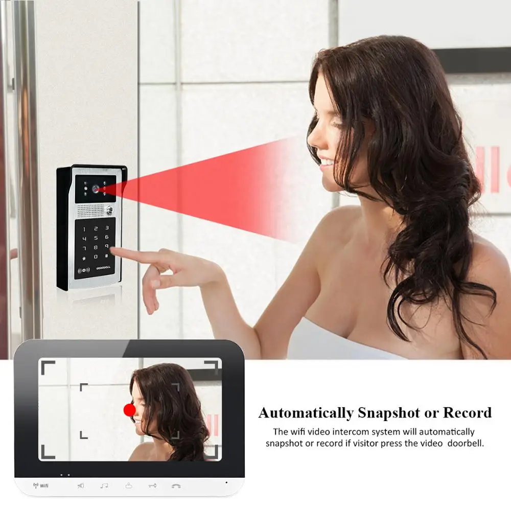 7 Inch WiFi Smart Video Door Phone Intercom System with AHD Wired Doorbell Camera Home Security Record Remote Unlock For Villa