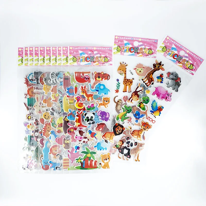 12 Sheets/Set 3D Cartoon Zoo Animal Puffy Stickers Children's Birthday Gifts For Kids Boys Girls DIY Toy