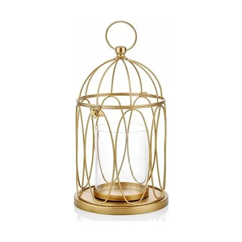 The Mia Gold Plated Intra- Glass Birdcage Candle Holder