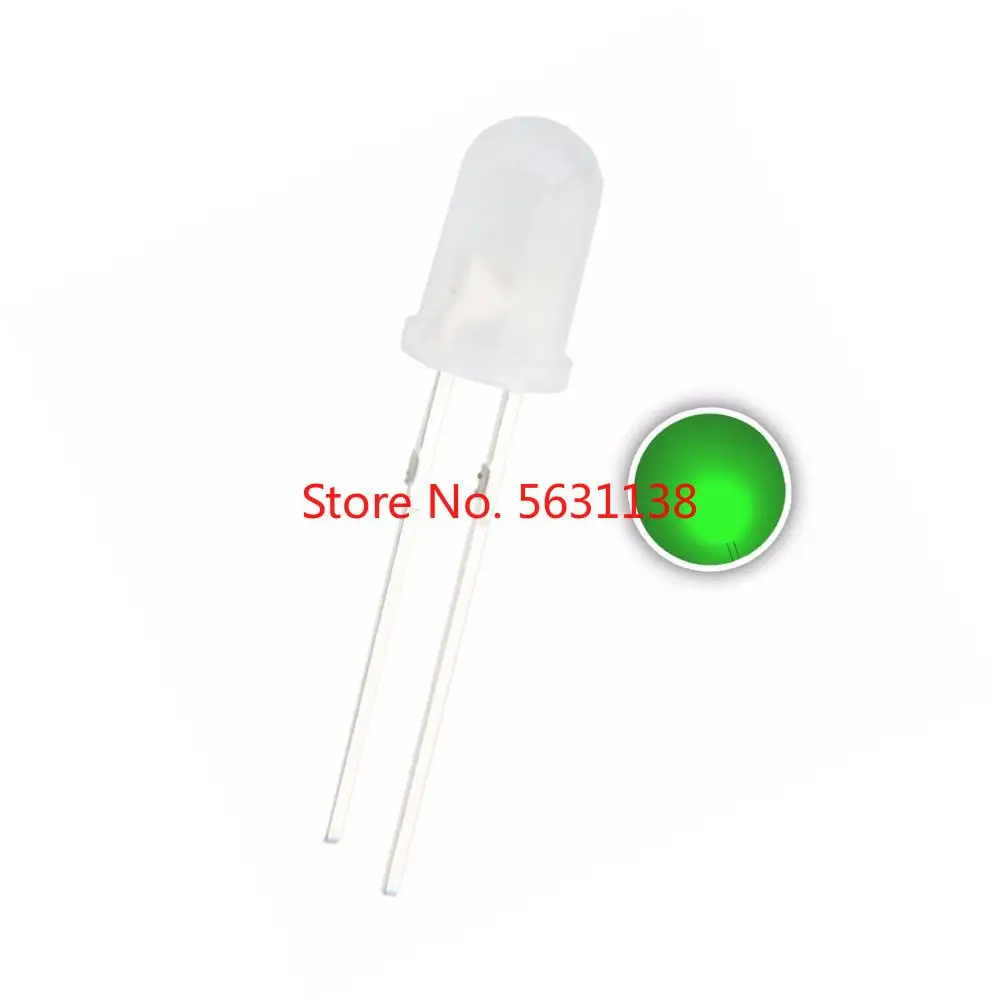 

1000PCS 5mm Green DIP LED Emitting Diode DIFFUSED F5 TRUE GREEN 525NM 20mA Ultra bright Lamp Light Beads Factory direct sales