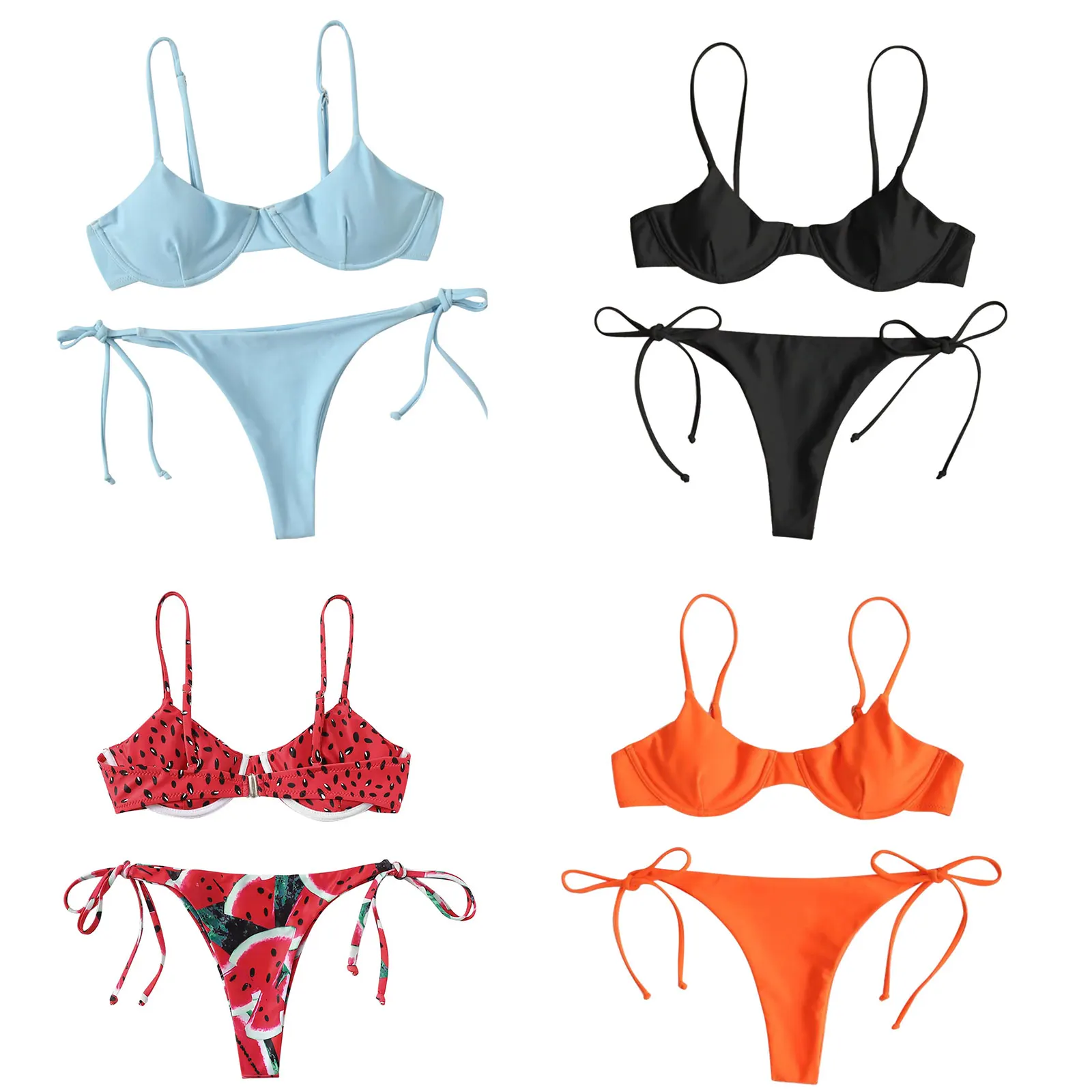 Nowe damskie seksowne letnie Bikini garnitur kobiet jednolity kolor/drukowane dekolt w serek Bikini + sznurowane majtki Scuba stringi plażowe strój
