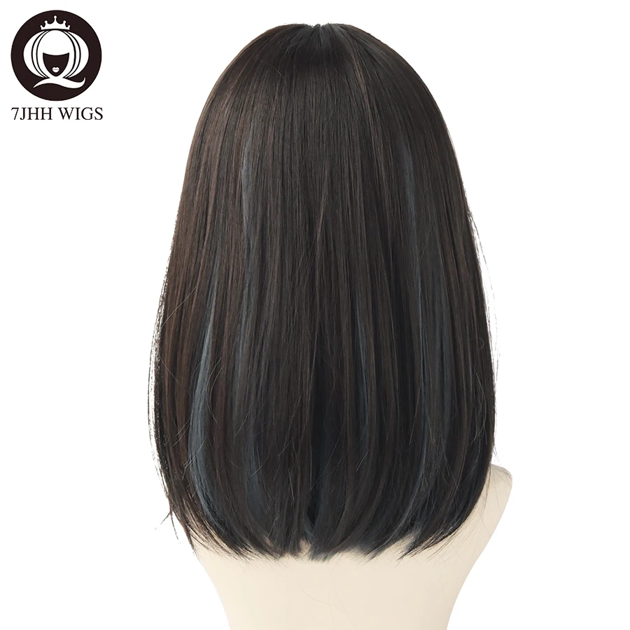 7JHH WIGSTORE 2021 NEW Style Top Black Double Colors Blue Brown Long Straight Hair For Girls Daily Wear Wig Women\'s Cosplay Hair