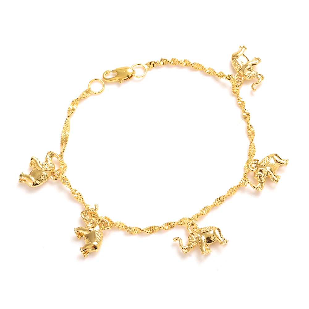 8.26inch cute girls Bangle Women Gold elephant hang Bracelets  Jewelry  Hand Chain Arab Items kids jewelry best gift