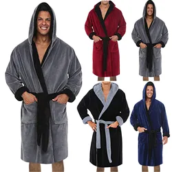 Men's Robe Coat Bathrobe 2021 Autumn Winter Solid Hooded Nightgown Plush Shawl Bathrobe Home Clothes Long Sleeved Robe Coat