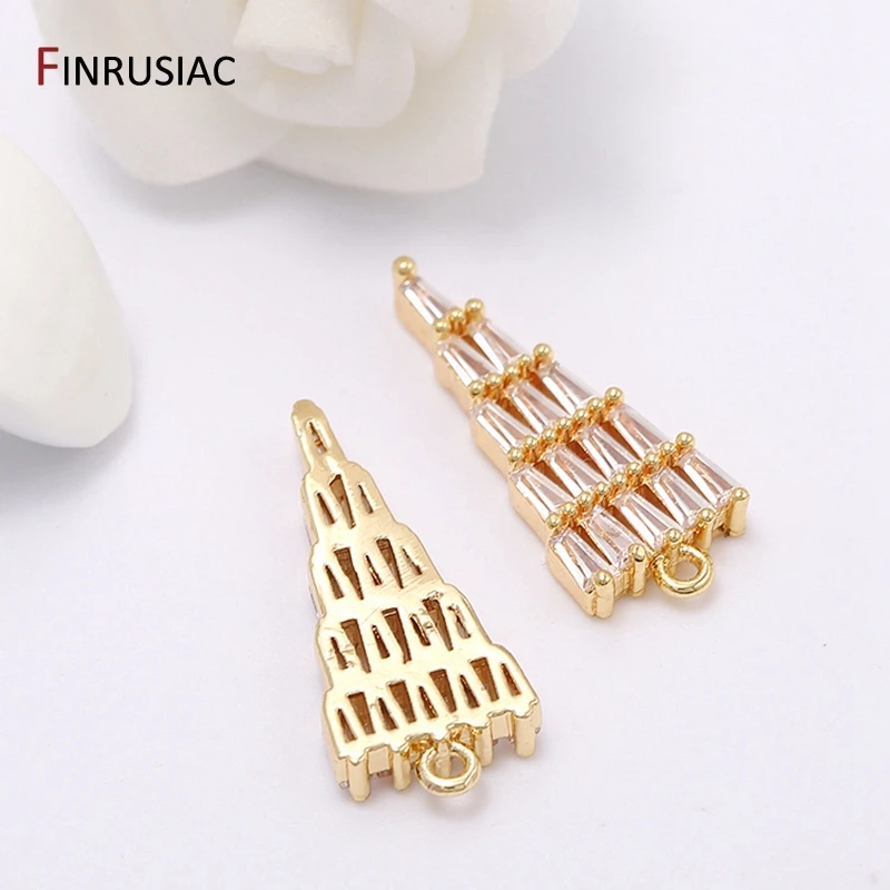 2020 novo luxo diy colar brincos pingente acessórios 14k real banhado a ouro zircão cristal triângulo charme pingentes atacado