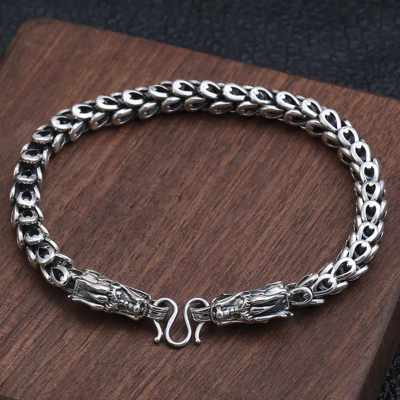 sterling silver dragon shape bracelete para homens 100 solido real fecho de cabeca animal joia hip hop cool vintage 3d mm 20cm s925 01